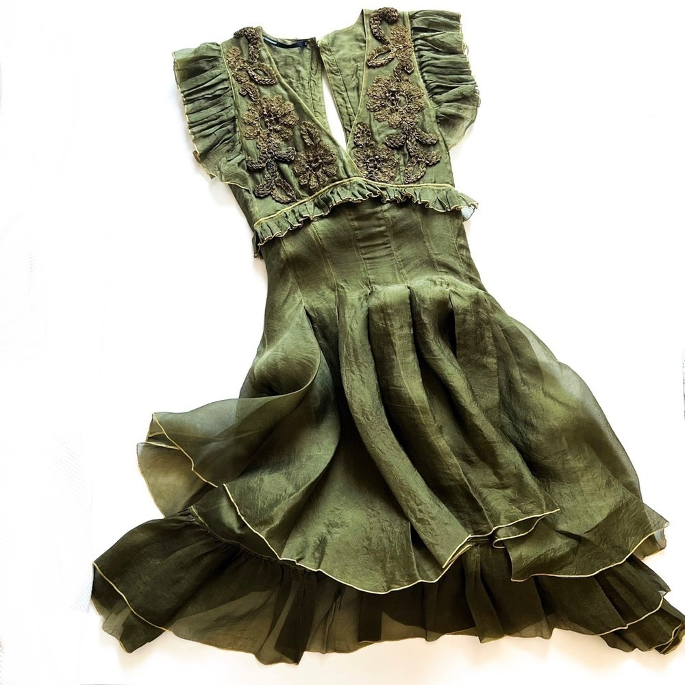 Vintage Gaetano Navarra Forest Nymph Runway Layered & Embroidered Dress Y2K 40 - Picture 2 of 16